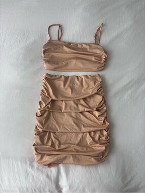 Champagne Ruched Satin Two Piece Matching Set Size Small